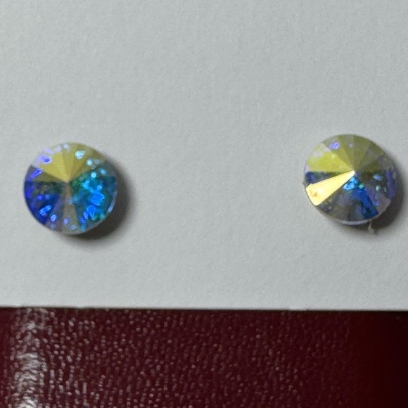 Monet Jewelry - Monet Crystal AB Rivoli Round Stud Earrings Silver Tone Iridescent Post Pierced